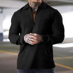 Herren nan schmales Halbzip-Polo mit Waffelstruktur offener Kentkragen und cleanem Minimal-Design R&B