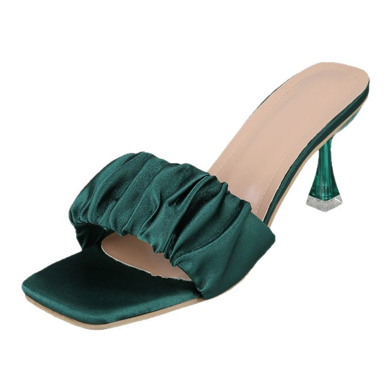 Damen Elegante Slingback Sandalen mit gerafftem Satin-Obermaterial und transparenter Absatz