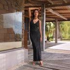 Damen Satin Maxikleid mit eleganter V-Form und fließendem Schnitt R&B
