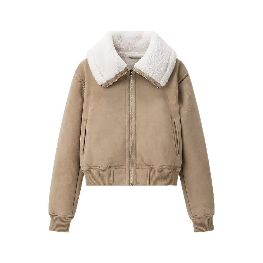Damen elegante Steppjacke mit weichem Kunstfellkragen und praktischen Taschen R&B