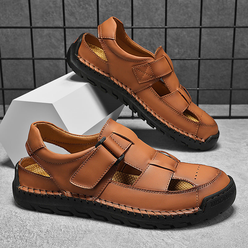 Herren Komfortable Leder-Sandalen mit verstellbaren Klettverschlüssen R&B
