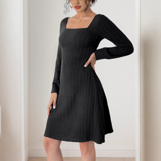Damen Strickkleid mit quadratischem Ausschnitt und langen Ärmeln R&B