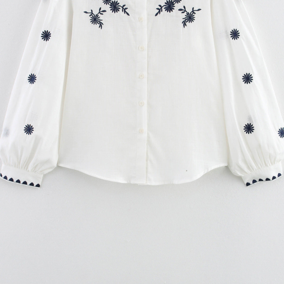 Damen Bestickte Bluse mit Stehkragen und langen Ärmeln R&B