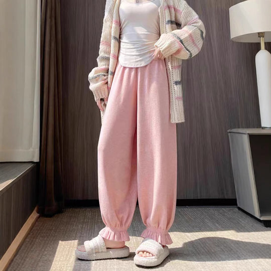 Damen bequeme Palazzohose aus glänzendem Material R&B