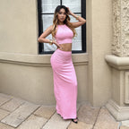 Damen Elegantes und figurbetontes Halbarm-Top mit hohem Schnitt und passendem Rock R&B