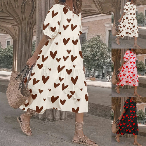 Damen Minikleid mit modernem Herzmuster und luftigen Ärmeln R&B