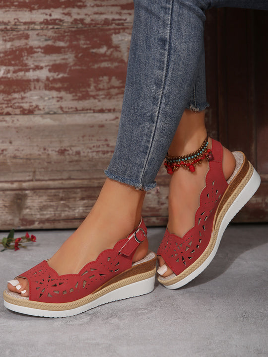 Damen Sandalen mit floralem Schnitt und bequemem Plateau R&B