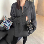 Damen Modischer Pullover mit Reißverschluss und Kragen R&B