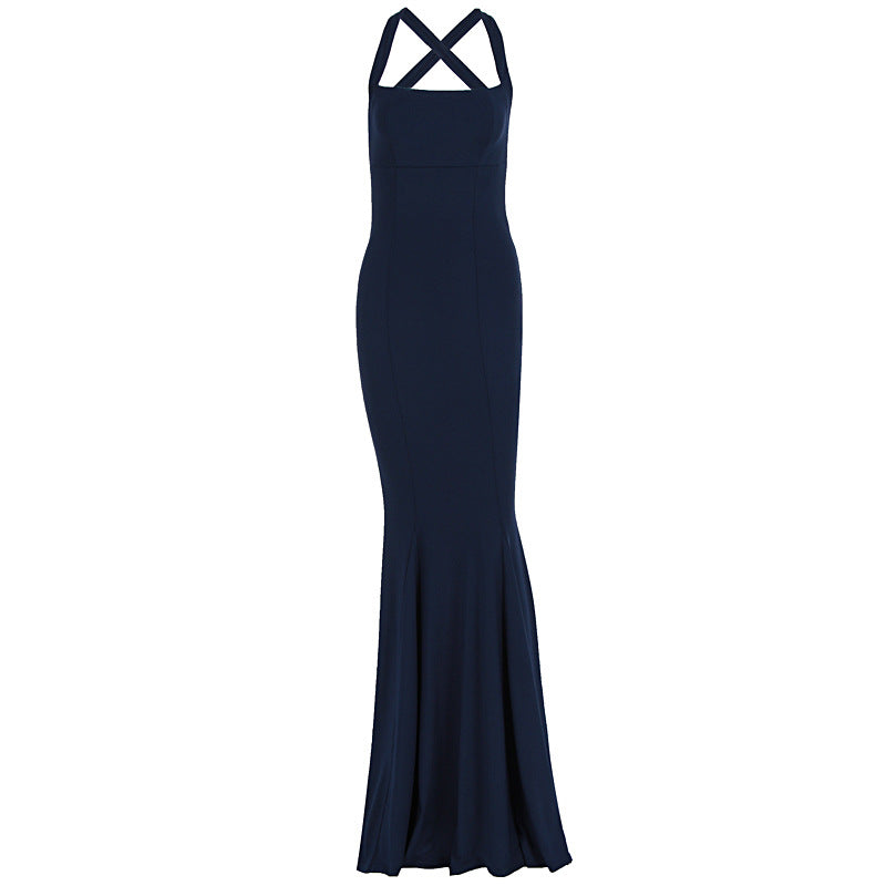Damen Elegantes langen Kleid mit schulterfreien Trägern und leichtem Schimmer R&B