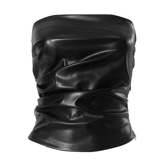 Damen Bandeau-Oberteil aus hochwertigem Kunstleder mit raffinierten Rüschendetails R&B