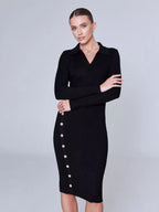 Damen Strickkleid mit elegantem Kragen und Knopfdetail