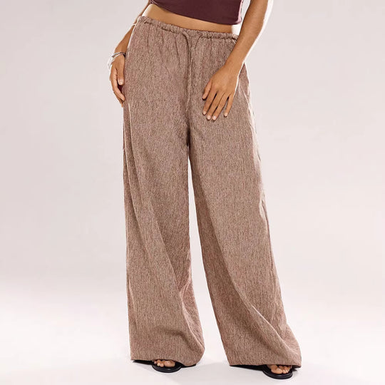 Damen Weite Leinenhose mit elastischem Bund und Kordelzug R&B