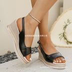 Damen Wedge-Pantoletten aus hochwertigem Kunstleder mit elastischen Riemen und trendiger Sohle R&B