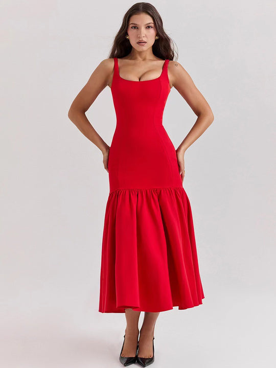 Damen Figurbetontes Kleid mit fließendem Rock und schulterfreien Trägern R&B