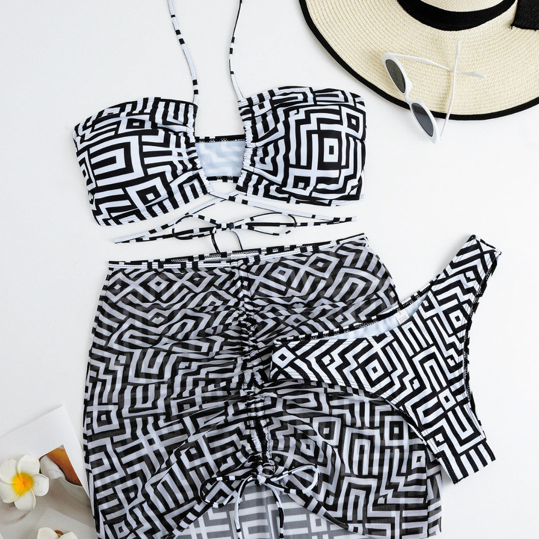 Damen Bikini-Set mit Bandeau-Top und verstellbarem Wickelrock R&B