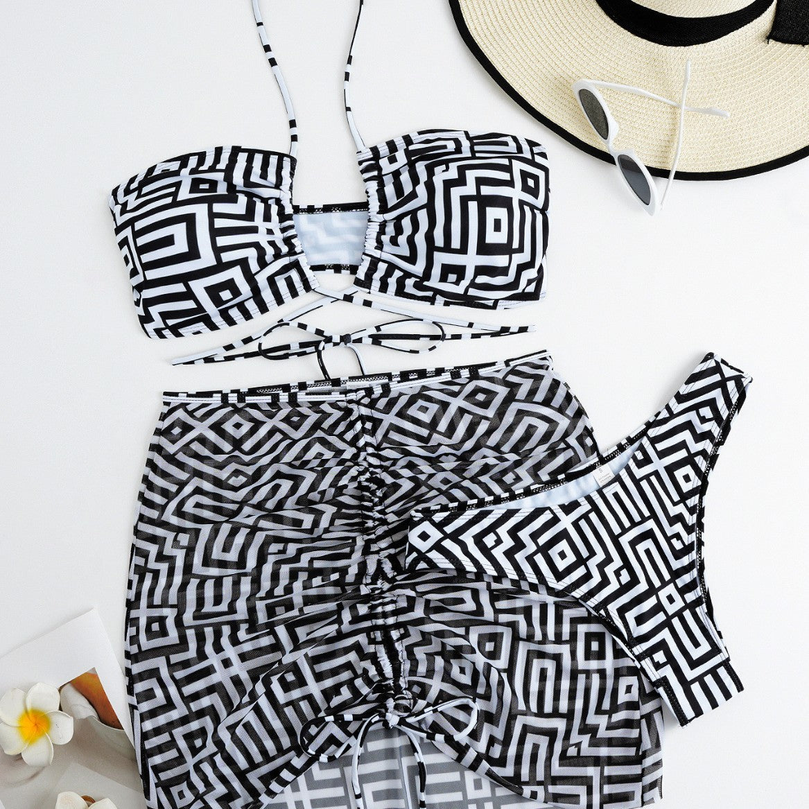 Damen Bikini-Set mit Bandeau-Top und verstellbarem Wickelrock R&B