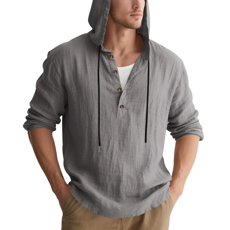 Herren lässiges Kapuzenhemd mit Knopfleiste und hochwertigem Baumwollmaterial R&B