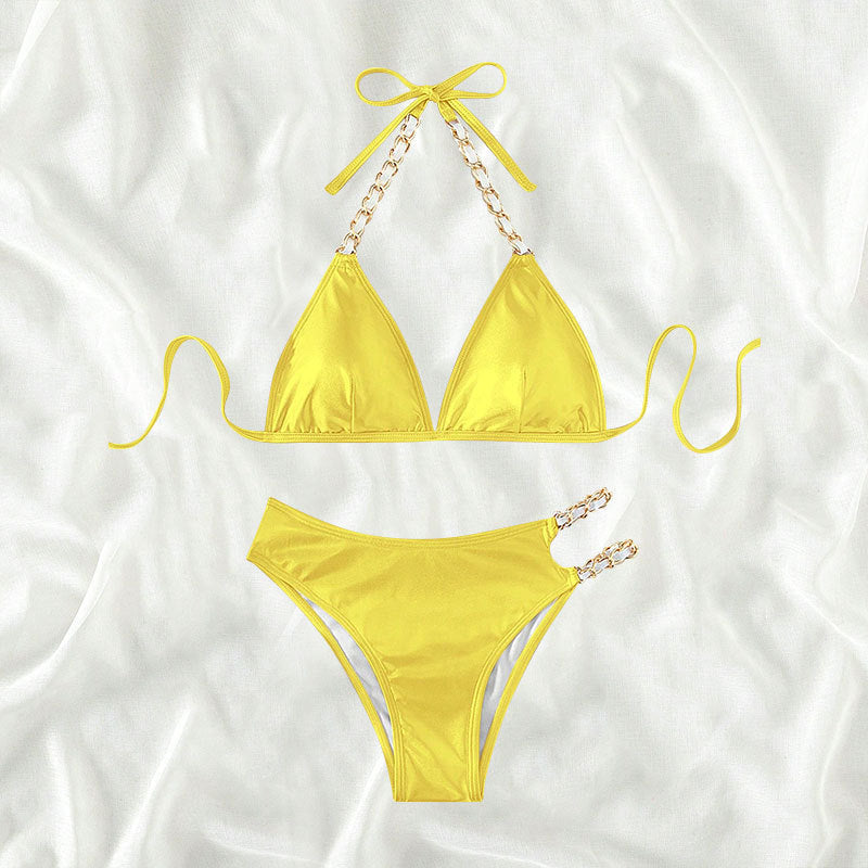 Damen Triangel-Bikini mit eleganten Kettenakzenten und farbwechselndem Effekt R&B