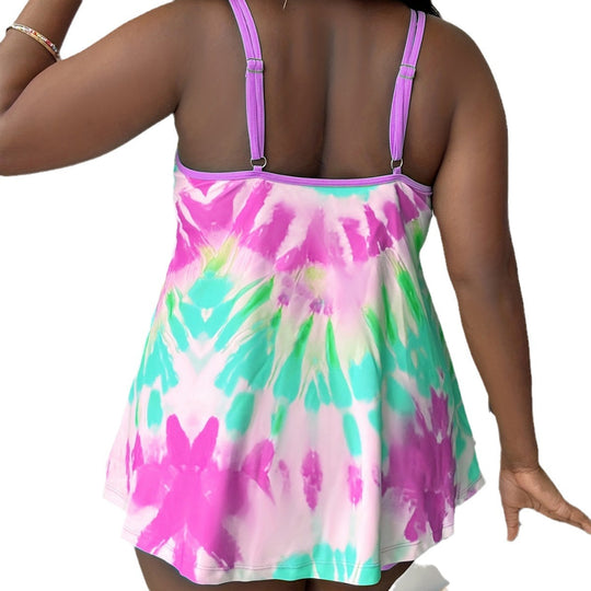 Damen Tankini mit lockerem Schnitt und buntem Batikdesign R&B