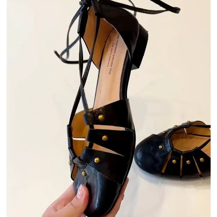 Damen Ballerina-Schuhe mit elegantem Riemendesign und modischen Nieten R&B