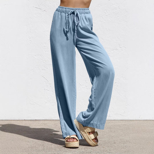 Damen Weite, bequeme Sommerhose mit verstellbarem Bund und lockerer Passform R&B