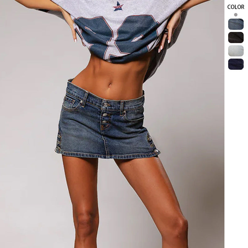 Damen Jeans-Miniröckchen im angesagten Schnitt mit dekorativen Knopfdetails R&B