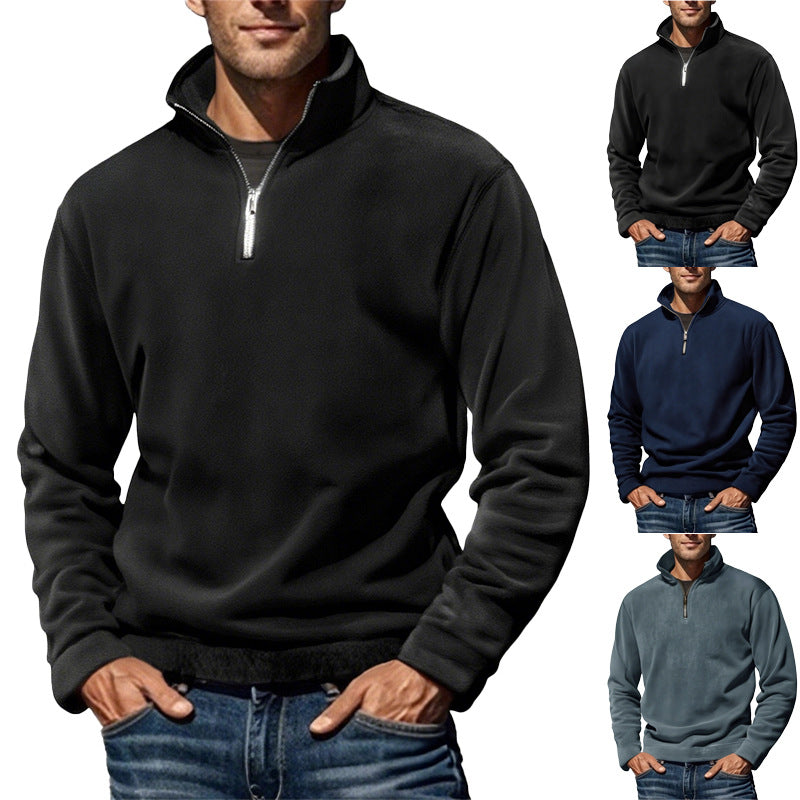 Herren nan Fleece-Halbzippullover mit Stehkragen und Rippbündchen R&B
