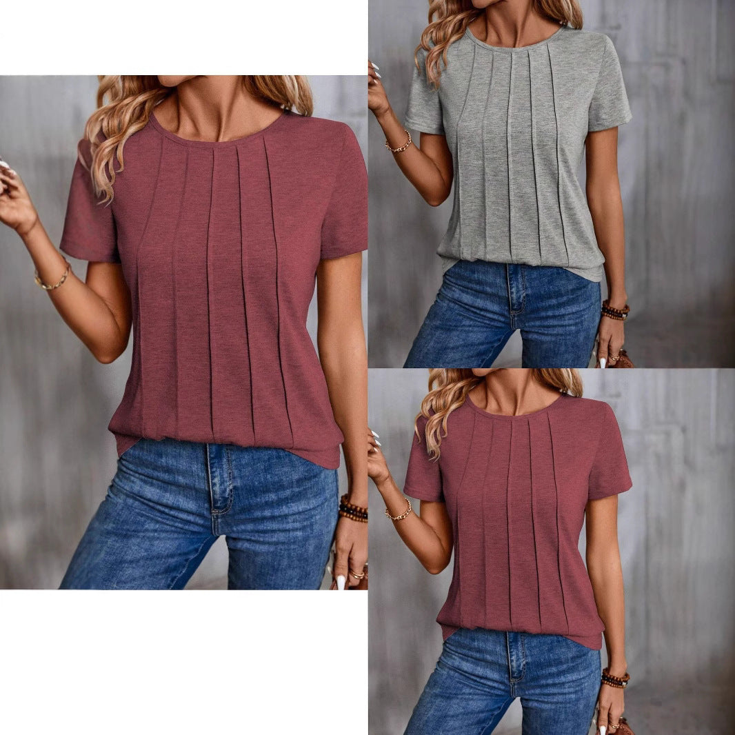 Damen lässiges T-Shirt mit strukturiertem Design und seitlichen Falten R&B