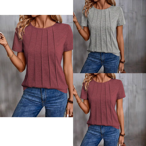Damen lässiges T-Shirt mit strukturiertem Design und seitlichen Falten R&B