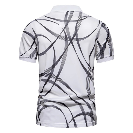 Herren Poloshirt mit modernem grafischen Muster und atmungsaktiven Eigenschaften R&B