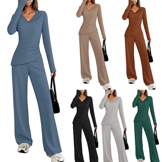 Damen Elegantes Freizeit-Set mit figurschmeichelndem Oberteil und weit geschnittenen Hosen R&B