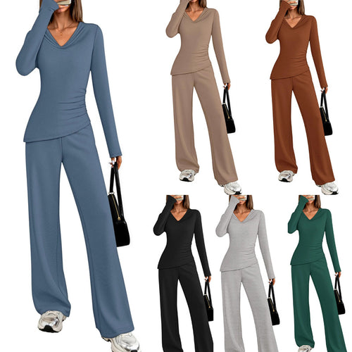 Damen Elegantes Freizeit-Set mit figurschmeichelndem Oberteil und weit geschnittenen Hosen R&B