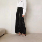 Damen Elegante Samt-Hosen mit Weitem Bein und Hohem Bund R&B