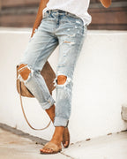 Damen Destroyed Boyfriend Jeans mit lässigen Details R&B