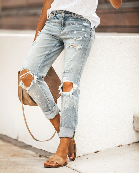 Damen Destroyed Boyfriend Jeans mit lässigen Details R&B