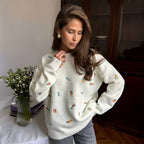Damen Verspielter Pullover mit floralen Stickereien R&B