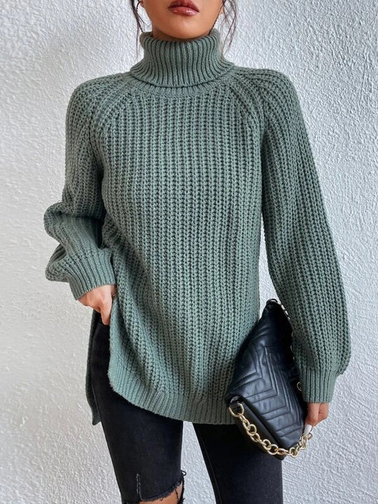 Damen Strickpullover mit hohem Kragen und strukturiertem Wabenmuster R&B