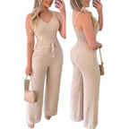 Damen Jumpsuit mit breiten Beinen und Schärpe R&B