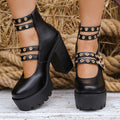 Damen Plateau-Stiefeletten mit verstellbaren Riemen und goldenen Schmuckdetails R&B