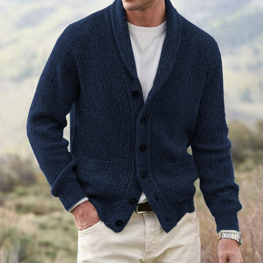 Herren Strickjacke mit trendigem Grobstrickmuster und praktischen Taschen R&B