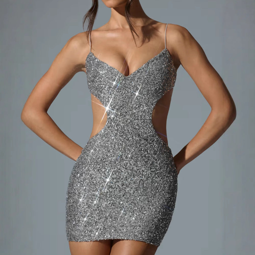 Damen Glitzerndes Cocktailkleid mit raffiniertem Cut-Out Design R&B