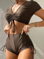 Damen Crop-Top Badeanzug-Set mit verstellbarem Design