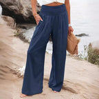 Damen weite Sommerhose mit hohem Bund und eleganten Falten R&B