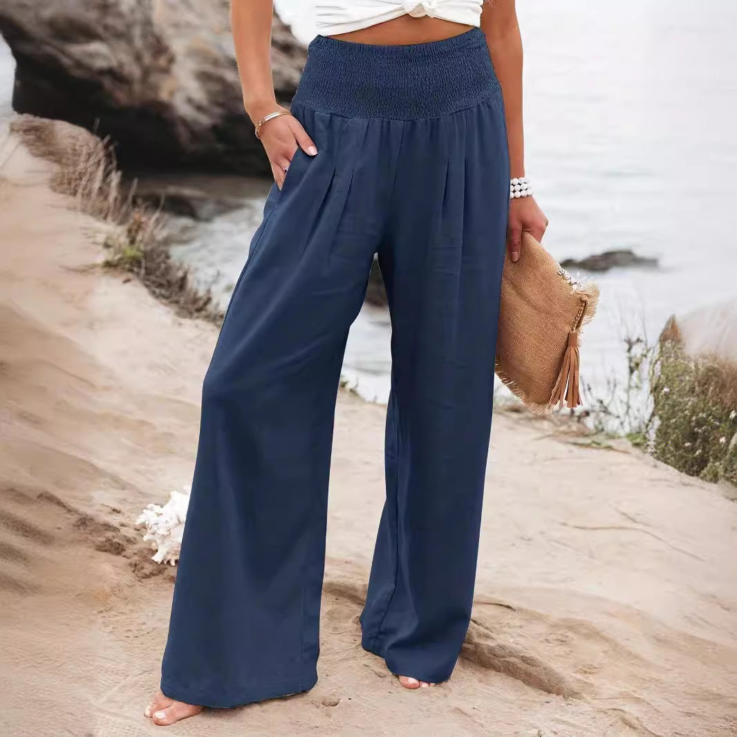 Damen weite Sommerhose mit hohem Bund und eleganten Falten R&B