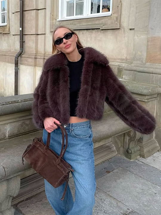 Damen Kunstfelljacke im modischen Cropped-Stil R&B