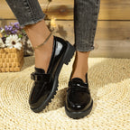 Damen Glänzende Loaferschuhe mit Eleganter Schnalle R&B