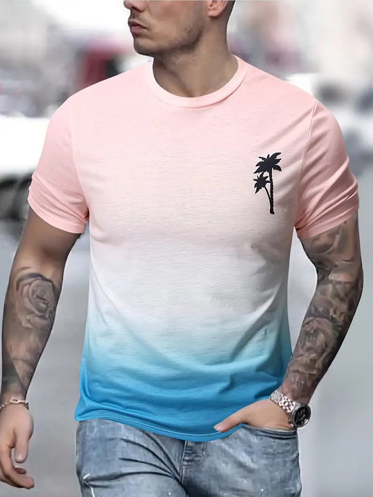 Herren T-Shirt mit modernem Farbverlauf und Palmenstickerei R&B
