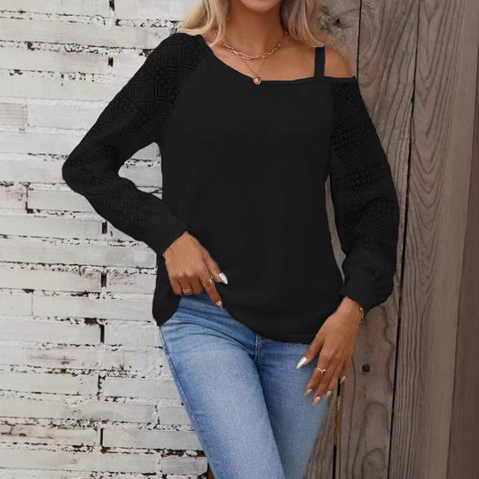 Damen Elegantes Strickoberteil mit asymmetrischem Ausschnitt und verzierten Ärmeln R&B
