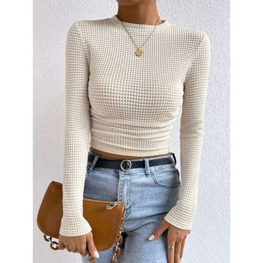 Damen Langarm-Crop-Top aus strukturiertem Jersey R&B