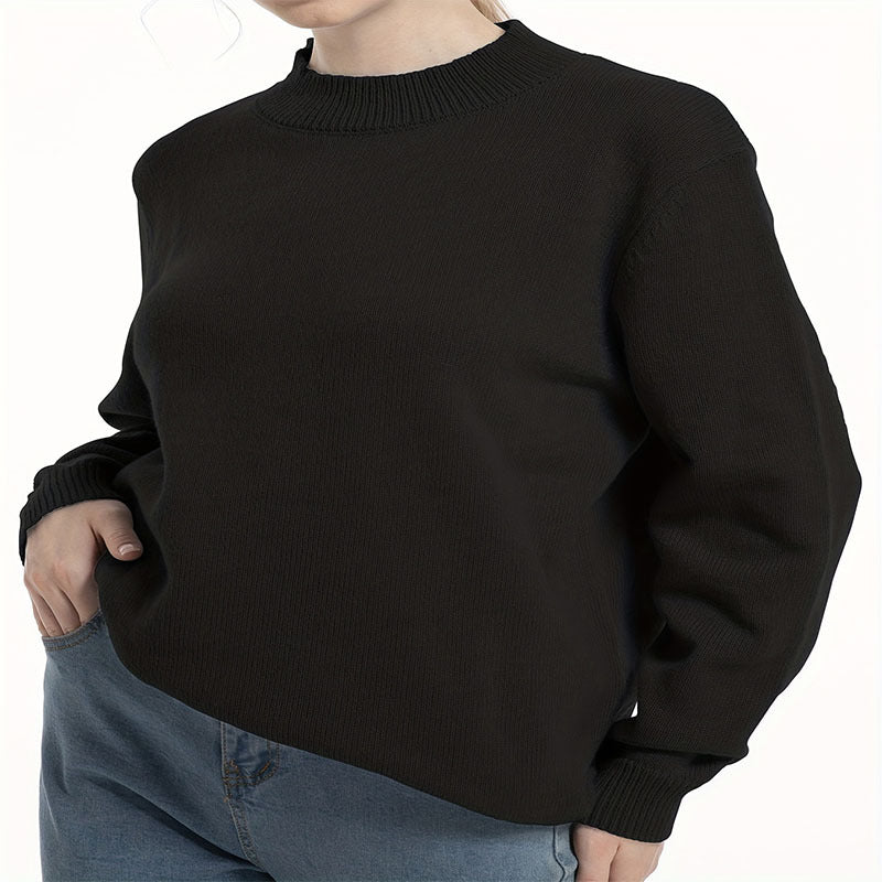Damen lässiger Pullover mit strukturiertem Rundhalsausschnitt und überschnittenen Schultern R&B